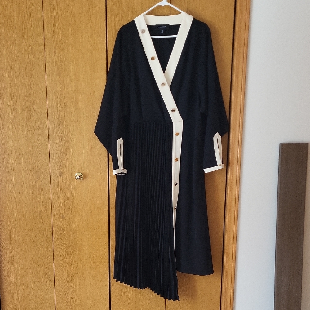 Karen Millen Black and Cream Asymmetrical Dress